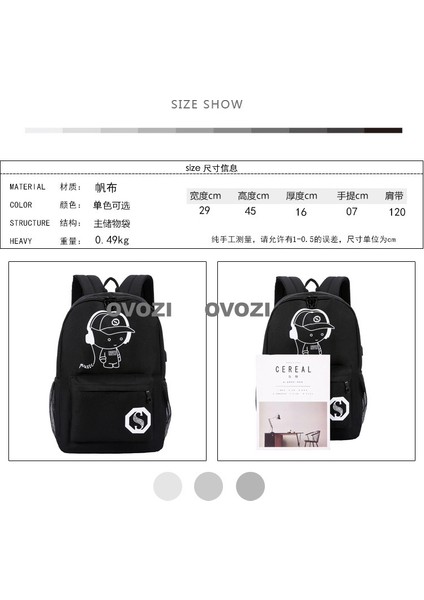 Ovozı USB Şarj Portlu Büyük Kapasite Ortaokul Lise Üniversite Okul Çantası Eğlence Omuz Çantası (Yurt Dışından) indirimleri