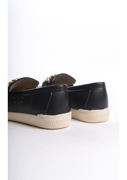 Layla Bağcıksız Çiçek Desenli Kadın Ortopedik Babet Siyah indirimleri