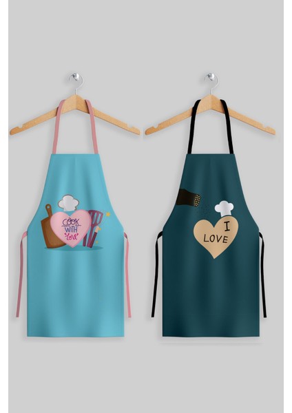 Mavi 2'li Mutfak Önlüğü Seti, Şık ve Kullanışlı Ev Için Mutfak Gereçleri
