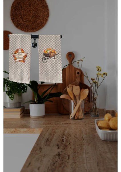 Turuncu Balkabağı Temalı Sonbahar Mutfak Havlusu ve Peçete Seti, 2'li