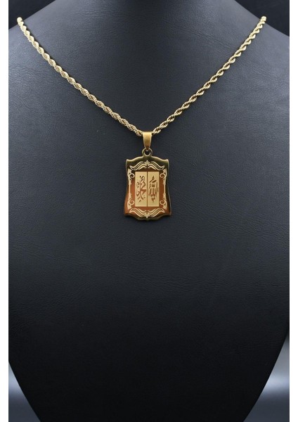 Allah ve Muhammed Yazlı Kolye Paslanmaz Çelik Zincir Altın Kaplama 3mm 902096 indirimleri