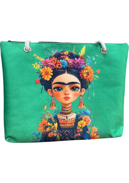 Sedosh Home Frida Desenli Kadın Plaj Çantası – Büyük Boy Fermuarlı, Halat Saplı, Yıkanabilir Kumaş (45X35 cm – 25 Litre) fiyatları