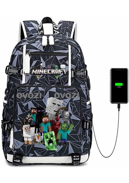 Ovozı USB Şarj Portlu Büyük Kapasite Ortaokul Lise Üniversite Okul Çantası Eğlence Omuz Çantası (Yurt Dışından)