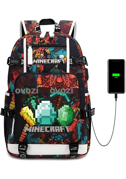 Ovozı USB Şarj Portlu Büyük Kapasite Ortaokul Lise Üniversite Okul Çantası Eğlence Omuz Çantası (Yurt Dışından)