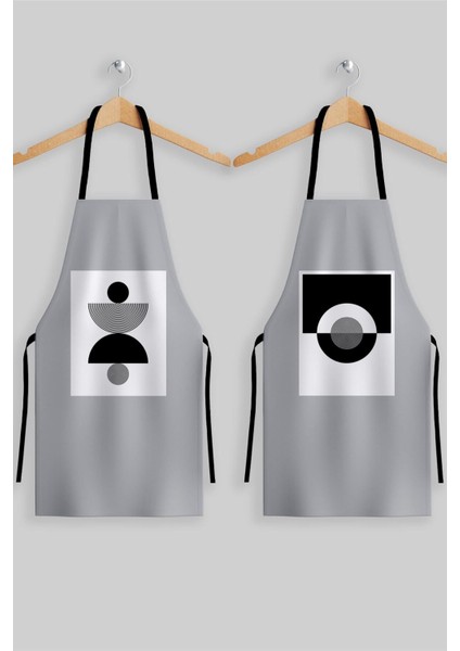 Gri Soyut Desenli 2'li Mutfak Önlüğü Seti