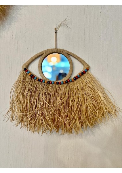 40 cm Mavi Rattan Ahşap Yarım Göz Ayna, El Yapımı Duvar Dekoru fırsatları