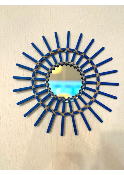 40 cm Mavi Rattan Ahşap Yarım Göz Ayna, El Yapımı Duvar Dekoru indirimleri
