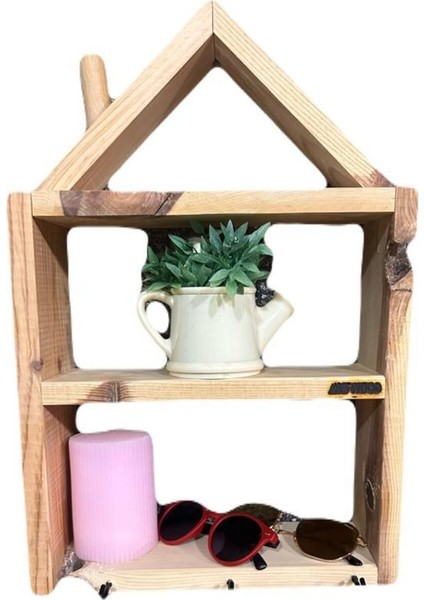 Kahverengi Ahşap Ev Anahtarlık, Şık ve Doğal Tasarım