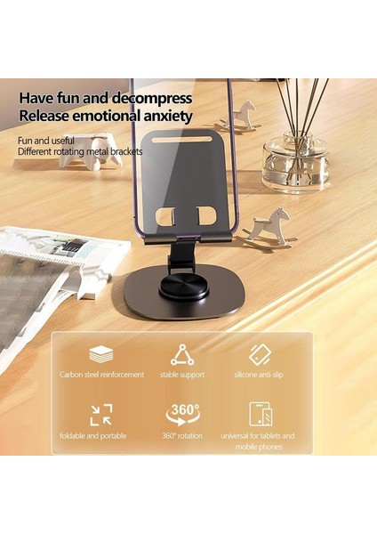 Teleskobik 360° Dönebilen Ayarlanabilir Katlanır Masaüstü Telefon & Tablet Standı Telefon Tutucu