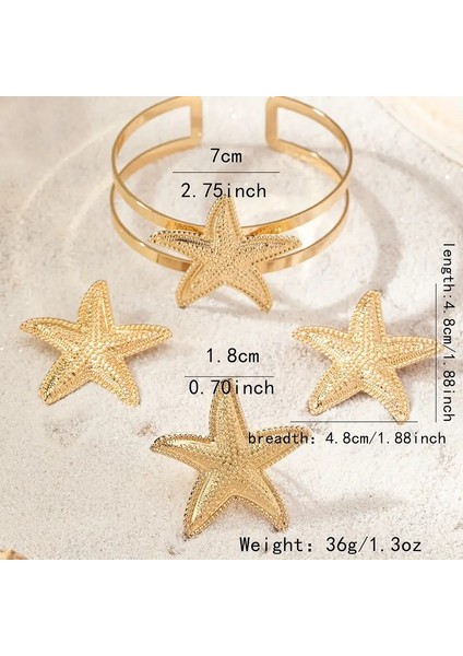 Deniz Yıldızı Charm Bileklik ve Küpe Yüzük Seti Altın Kaplama modelleri