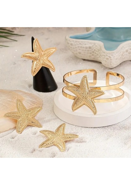 Deniz Yıldızı Charm Bileklik ve Küpe Yüzük Seti Altın Kaplama fırsatları