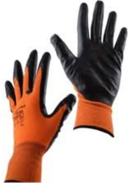Işçi Eldiveni L No:10 Polyester Örme Nitril Eldiven Turuncu Renk (5 Li)