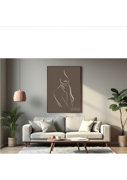 Metal Çerçeveli Gerçek Camlı Tablo , Dijital Baskı, Line Art Soyut Kadın Figürü , Çizgi Sanatı Tablo