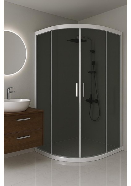 Duşakabin Füme Temper Cam Oval Beyaz Profil - Yükseklik: 190 cm