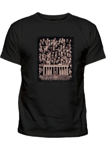 Anıtkabir Kolaj Atatürk 10 Kasım Özel Baskılı Pamuklu Erkek Tişört