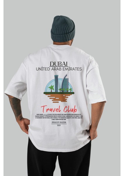 Dubai United Arab Emirates Arka Baskılı Oversize T-Shirt Erkek Kadın Pamuk Bisiklet Yaka Tişort