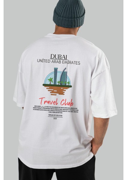 Dubai United Arab Emirates Arka Baskılı Oversize T-Shirt Erkek Kadın Pamuk Bisiklet Yaka Tişort