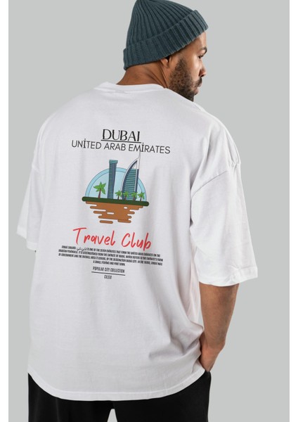 Dubai United Arab Emirates Arka Baskılı Oversize T-Shirt Erkek Kadın Pamuk Bisiklet Yaka Tişort