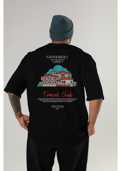 Safranbolu Turkey Arka Baskılı Oversize T-Shirt Erkek Kadın Pamuk Bisiklet Yaka Tişort