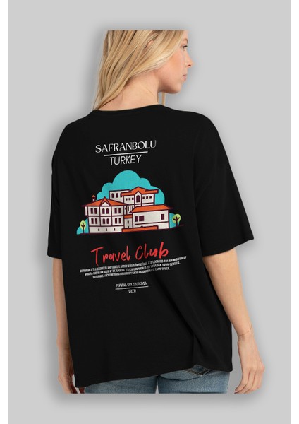Safranbolu Turkey Arka Baskılı Oversize T-Shirt Erkek Kadın Pamuk Bisiklet Yaka Tişort fırsatları