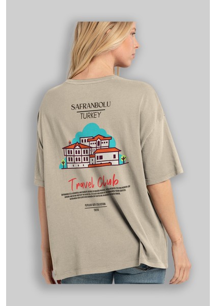 Safranbolu Turkey Arka Baskılı Oversize T-Shirt Erkek Kadın Pamuk Bisiklet Yaka Tişort modelleri