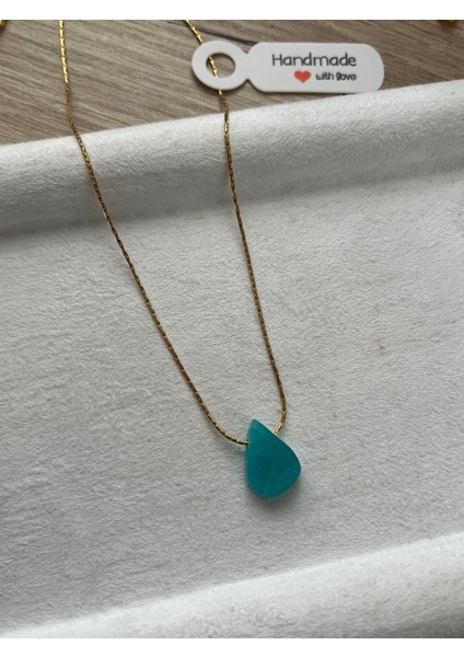 Amazonit Taşı Çelik Kolye El Yapımı