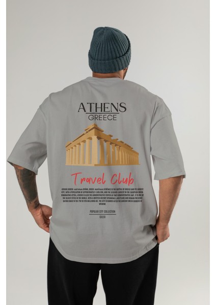 Athens Greece Arka Baskılı Oversize T-Shirt Erkek Kadın Pamuk Bisiklet Yaka Tişort