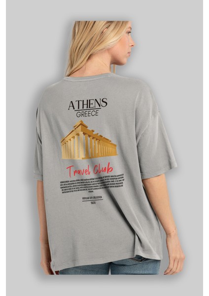 Athens Greece Arka Baskılı Oversize T-Shirt Erkek Kadın Pamuk Bisiklet Yaka Tişort modelleri