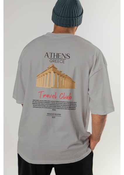 Athens Greece Arka Baskılı Oversize T-Shirt Erkek Kadın Pamuk Bisiklet Yaka Tişort