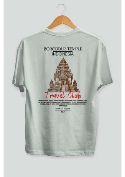 Borobdur Temple Indonesia Arka Baskılı Oversize T-Shirt Erkek Kadın Pamuk Bisiklet Yaka Tişort fiyatları