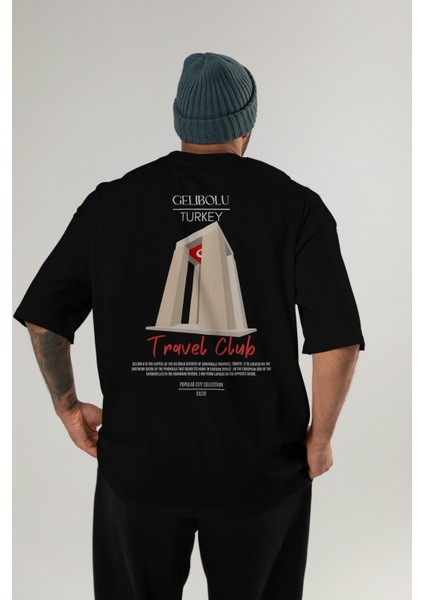 Gelibolu Turkey Arka Baskılı Oversize T-Shirt Erkek Kadın Pamuk Bisiklet Yaka Tişort