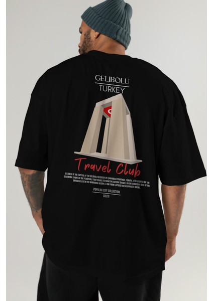 Gelibolu Turkey Arka Baskılı Oversize T-Shirt Erkek Kadın Pamuk Bisiklet Yaka Tişort