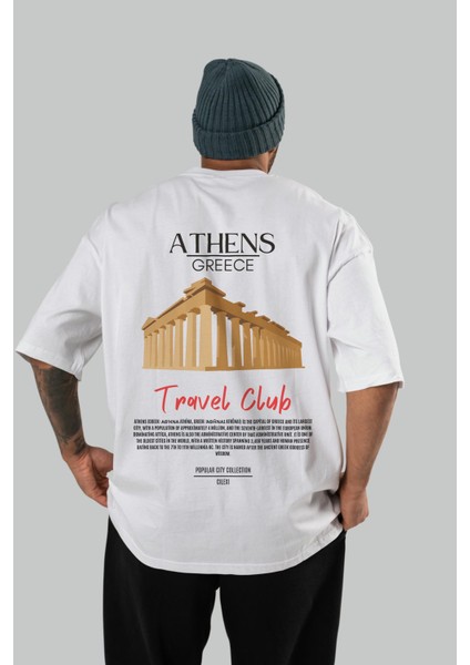Athens Greece Arka Baskılı Oversize T-Shirt Erkek Kadın Pamuk Bisiklet Yaka Tişort