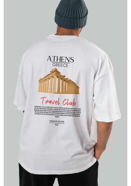 Athens Greece Arka Baskılı Oversize T-Shirt Erkek Kadın Pamuk Bisiklet Yaka Tişort