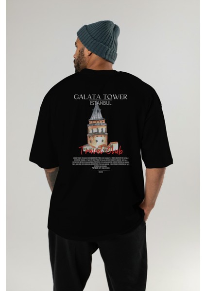 Galata Tower Istanbul Arka Baskılı Oversize T-Shirt Erkek Kadın Pamuk Bisiklet Yaka Tişort indirimleri