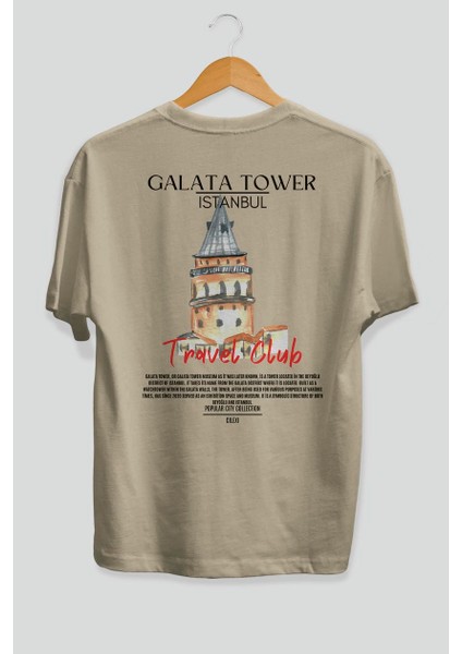 Galata Tower Istanbul Arka Baskılı Oversize T-Shirt Erkek Kadın Pamuk Bisiklet Yaka Tişort fiyatları