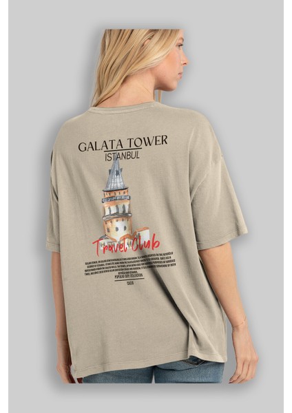 Galata Tower Istanbul Arka Baskılı Oversize T-Shirt Erkek Kadın Pamuk Bisiklet Yaka Tişort modelleri