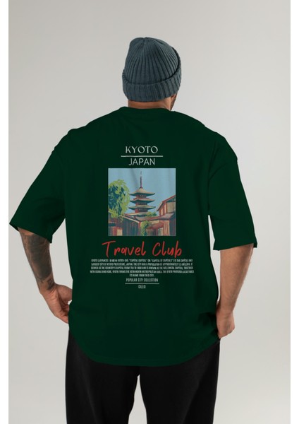 Kyoto Japan Arka Baskılı Oversize T-Shirt Erkek Kadın Pamuk Bisiklet Yaka Tişort