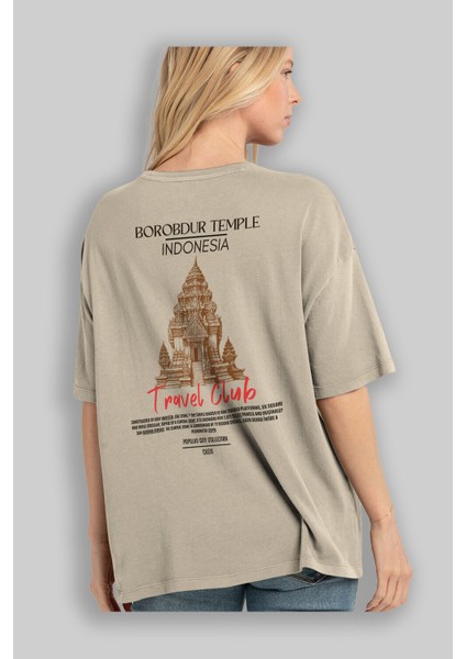 Borobdur Temple Indonesia Arka Baskılı Oversize T-Shirt Erkek Kadın Pamuk Bisiklet Yaka Tişort modelleri