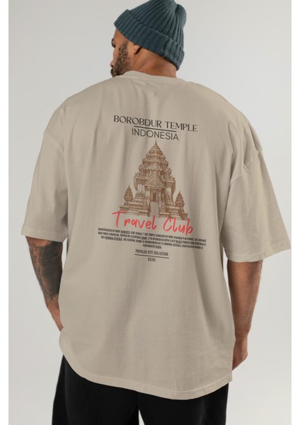 Borobdur Temple Indonesia Arka Baskılı Oversize T-Shirt Erkek Kadın Pamuk Bisiklet Yaka Tişort indirimleri