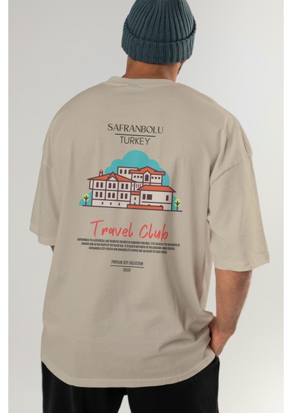 Safranbolu Turkey Arka Baskılı Oversize T-Shirt Erkek Kadın Pamuk Bisiklet Yaka Tişort