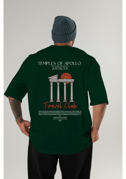 Temples Of Apollo Antalya Arka Baskılı Oversize T-Shirt Erkek Kadın Pamuk Bisiklet Yaka Tişort