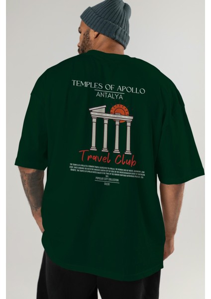 Temples Of Apollo Antalya Arka Baskılı Oversize T-Shirt Erkek Kadın Pamuk Bisiklet Yaka Tişort