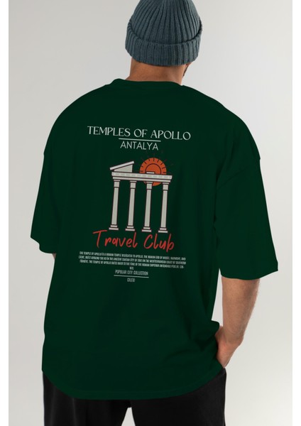 Temples Of Apollo Antalya Arka Baskılı Oversize T-Shirt Erkek Kadın Pamuk Bisiklet Yaka Tişort