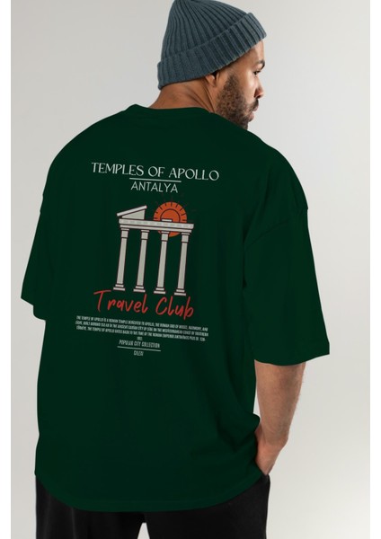 Temples Of Apollo Antalya Arka Baskılı Oversize T-Shirt Erkek Kadın Pamuk Bisiklet Yaka Tişort