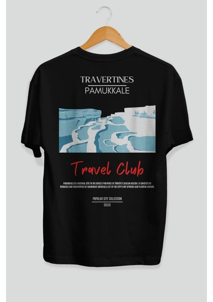 Travertines Pamukkale Arka Baskılı Oversize T-Shirt Erkek Kadın Pamuk Bisiklet Yaka Tişort fiyatları
