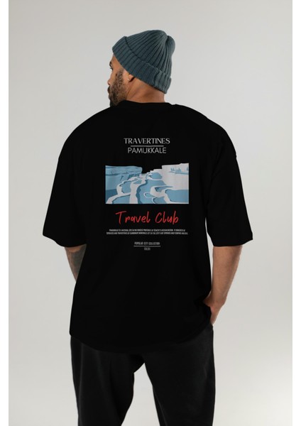 Travertines Pamukkale Arka Baskılı Oversize T-Shirt Erkek Kadın Pamuk Bisiklet Yaka Tişort indirimleri