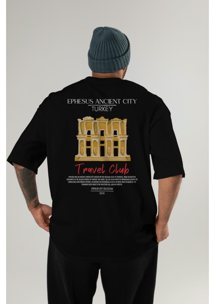 Ephesus Ancient City Turkey Arka Baskılı Oversize T-Shirt Erkek Kadın Pamuk Bisiklet Yaka Tişort