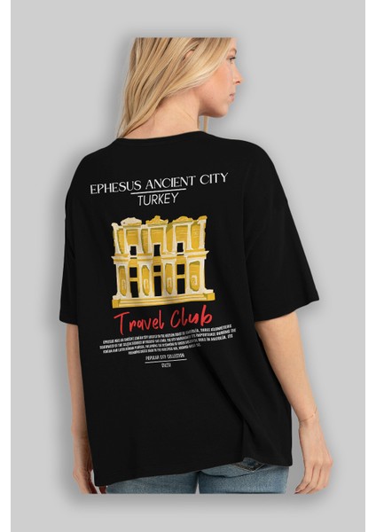 Ephesus Ancient City Turkey Arka Baskılı Oversize T-Shirt Erkek Kadın Pamuk Bisiklet Yaka Tişort fırsatları