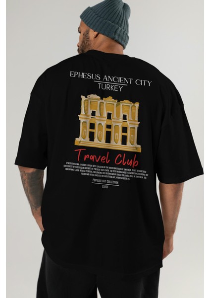 Ephesus Ancient City Turkey Arka Baskılı Oversize T-Shirt Erkek Kadın Pamuk Bisiklet Yaka Tişort